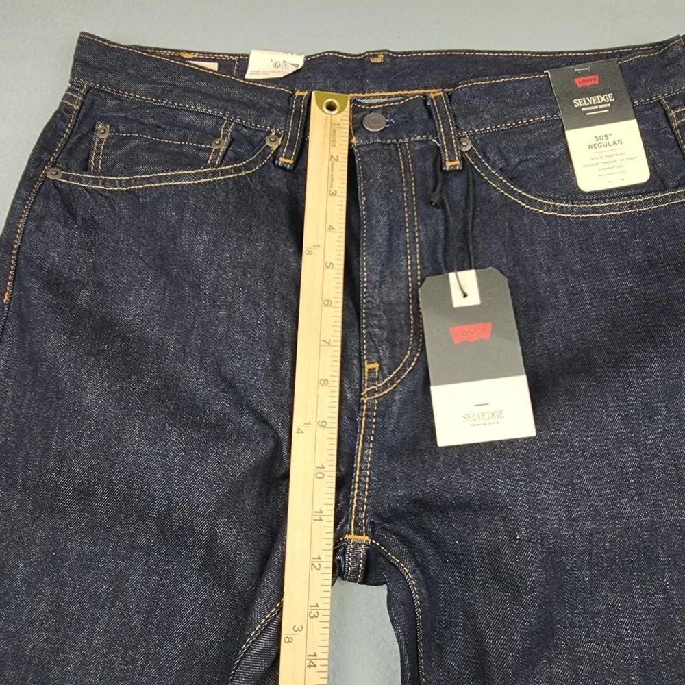 Levi's 505 Regular Jeans Mens 34x36 Dark Blue Wash Selvedge Straight Denim NWT